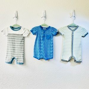 Burt’s Bees Baby & Coccoli Rompers Sz NB-3M Blue Green White Grey Jumpsuit Boys